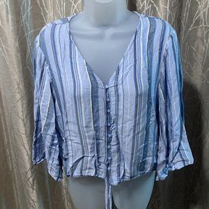 A.N.A Blue & White Women's Crop Top Tie Front Shirt Blouse Size Medium